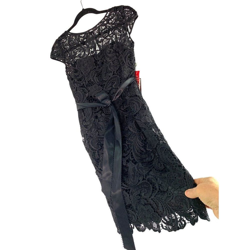 Adrianna Papell black Size 2 Lace Overlay Sheath Dress Cap Sleeve NWT 6301